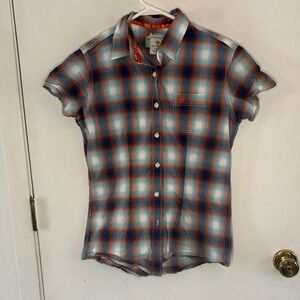 Panhandle blue orange plaid short sleeve western button down shirt Size Medium